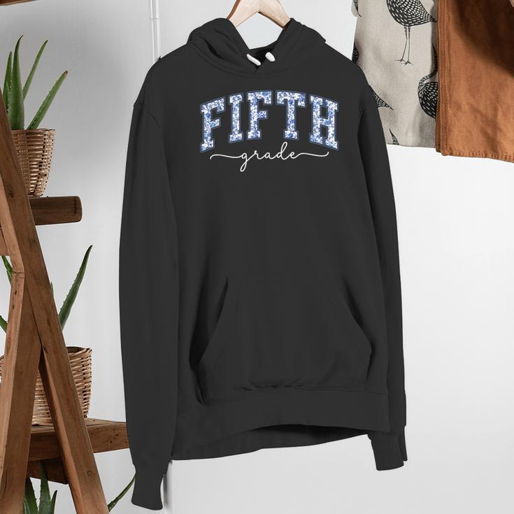 Fifth Grade Coquette Toile Blue Bow Floral Women Teacher Women's Hoodie, funny gift