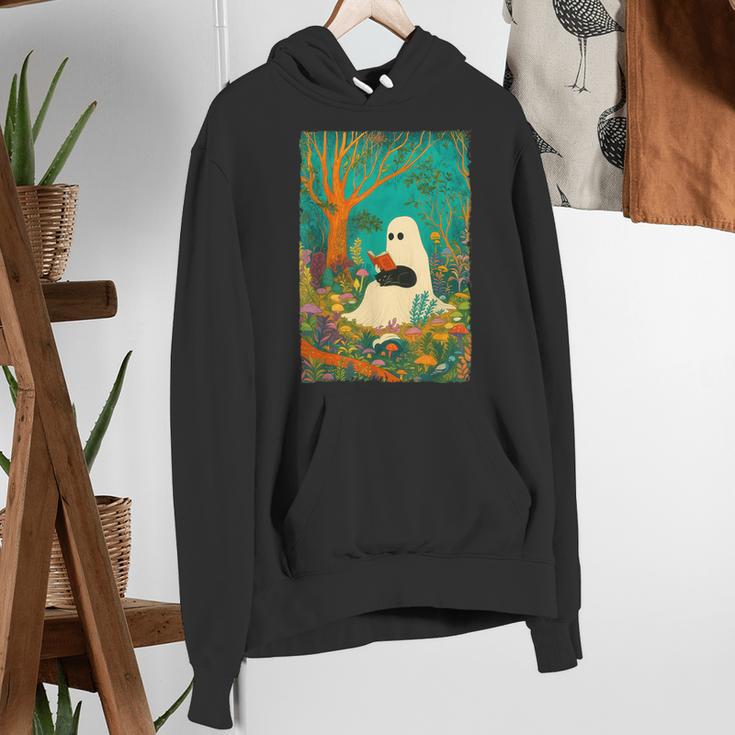 Groovy Ghost Reading Book Cat Halloween Ghost Teacher Women's Hoodie, Groovy Teacher Hoodies, funny gift Groovy Ghost Reading Book Cat Halloween Ghost Teacher Women's Hoodie, Groovy Teacher Hoodies, funny gift