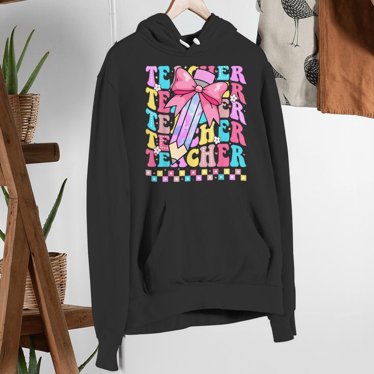 Groovy Teacher Cute Coquette Bow Flower Retro Back To School Women's Hoodie, Groovy Teacher Hoodies, funny gift Groovy Teacher Cute Coquette Bow Flower Retro Back To School Women's Hoodie, Groovy Teacher Hoodies, funny gift