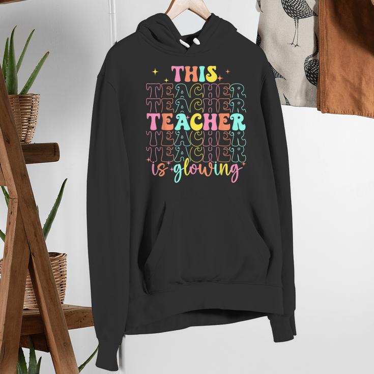 Groovy This Teacher Is Glowing Hello Summer End Of School Women's Hoodie, Groovy Teacher Hoodies, funny gift Groovy This Teacher Is Glowing Hello Summer End Of School Women's Hoodie, Groovy Teacher Hoodies, funny gift