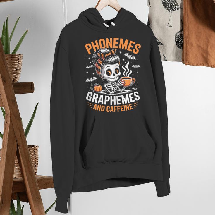 Halloween Skeleton Teacher Phonemes Graphemes Caffeine Lover Women's Hoodie, funny gift