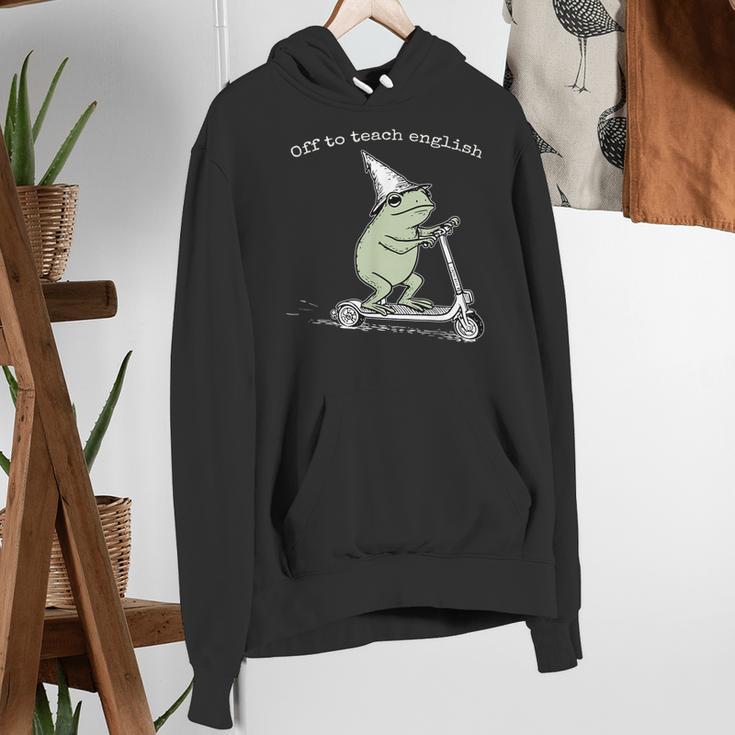 Off To Teach English Scooter Frog ESL Teacher Literature Women's Hoodie, Esl Teacher Hoodies, English Teacher Hoodies, funny gift