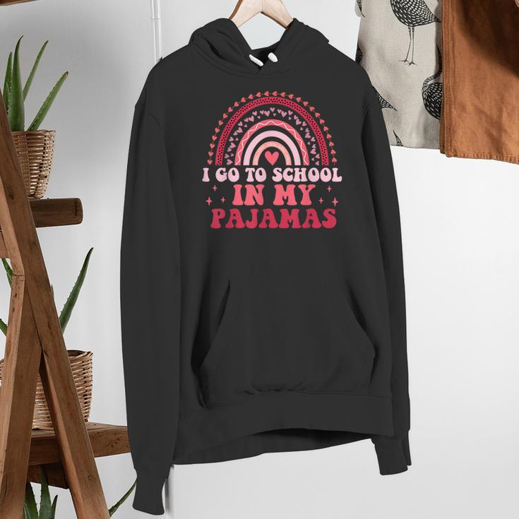 Rainbow Homeschool Mom Teacher I Go To School In My Pajamas Women's Hoodie, funny gift