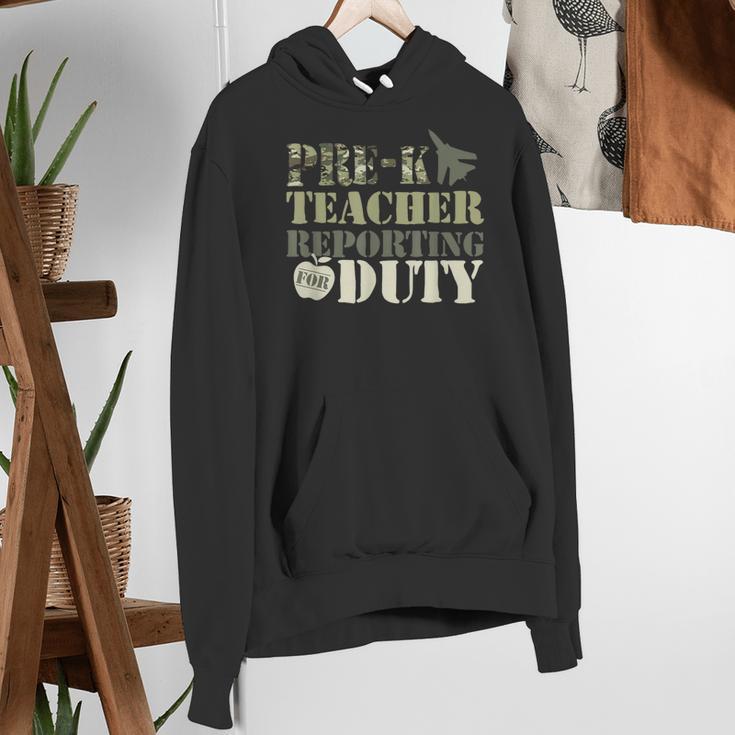 Retro Back To School Women Old Camo Pre-K Teacher Women's Hoodie, funny gift