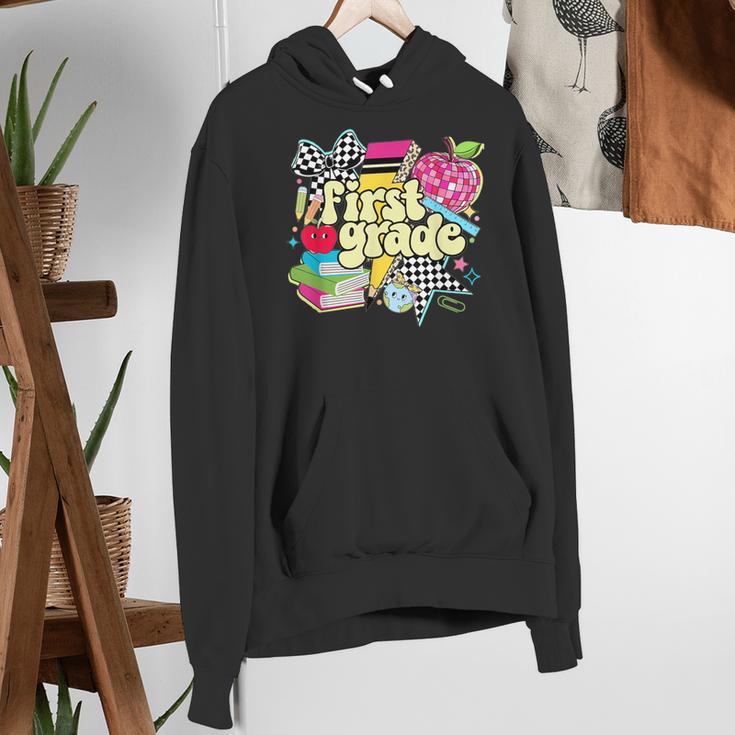 Retro First Grade Teacher Disco Ball Coquette Back To School Women's Hoodie, First Grade Teacher Hoodies, funny gift Retro First Grade Teacher Disco Ball Coquette Back To School Women's Hoodie, First Grade Teacher Hoodies, funny gift