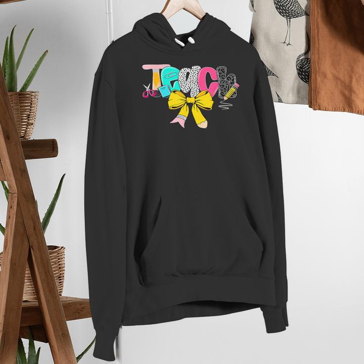 Teach Coquette Bow Teacher Back To School Happy First Day Women's Hoodie, funny gift Teach Coquette Bow Teacher Back To School Happy First Day Women's Hoodie, funny gift