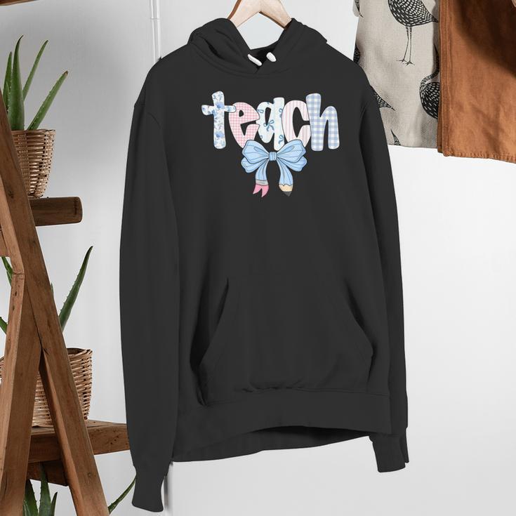 Teach Teacher Coquette Bow Pencil Back To School First Day Women's Hoodie, funny gift