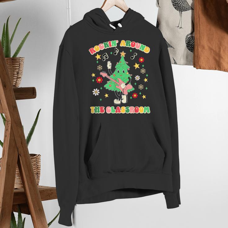Teacher Christmas Shirts Pajama Matching Rockin' Around The Classroom -Adult Short Sleeve Small Modern Festive Christmas Teacher Xmas Vibes T-Shirt Women's Hoodie, funny gift