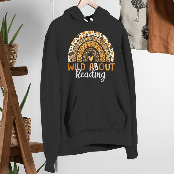 Wild About Reading Teacher Back To School Leopard Rainbow Women's Hoodie, funny gift