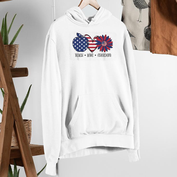 American Flag Teach Love Freedom Preschool Teacher 4th July Women's Hoodie, funny gift