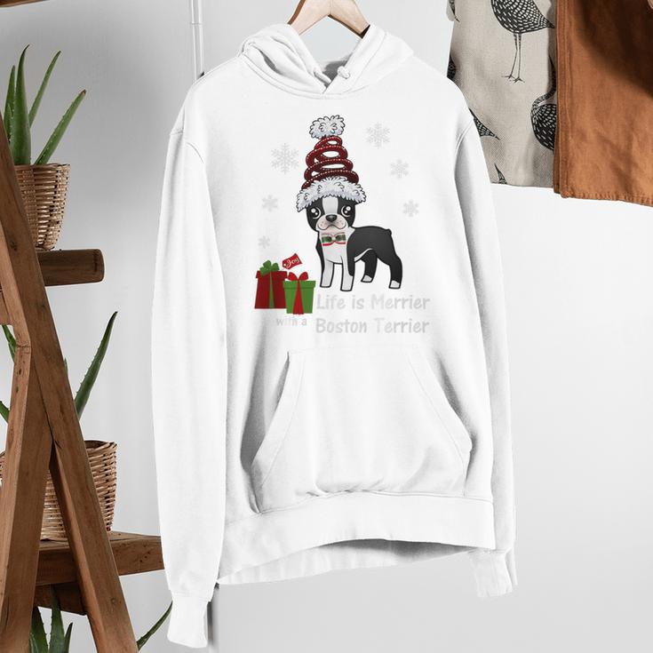 Boston Terrier Christmas T Shirt-Life Is Merrier Premium Tri-Blend Women's Hoodie, Boston Terrier Christmas Hoodies, funny gift