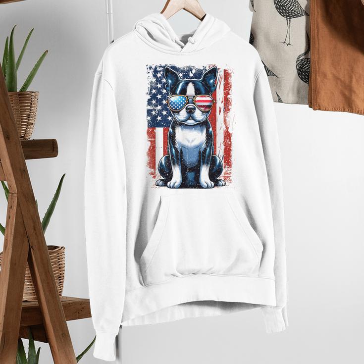 Boston Terrier Dog American USA US Flag Pets Vintage Outfit Women's Hoodie, American Boston Terrier Hoodies, funny gift