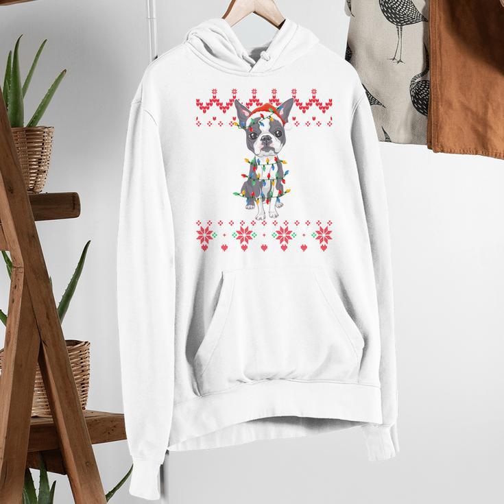 Boston Terrier Dog Santa Hat Men Kids Ugly Christmas Light Women's Hoodie, Boston Terrier Christmas Hoodies, funny gift