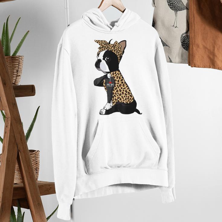 Boston Terrier Lover I Love Mom Tattoo Leopard Women's Hoodie, Boston Terrier Mom Hoodies, funny gift
