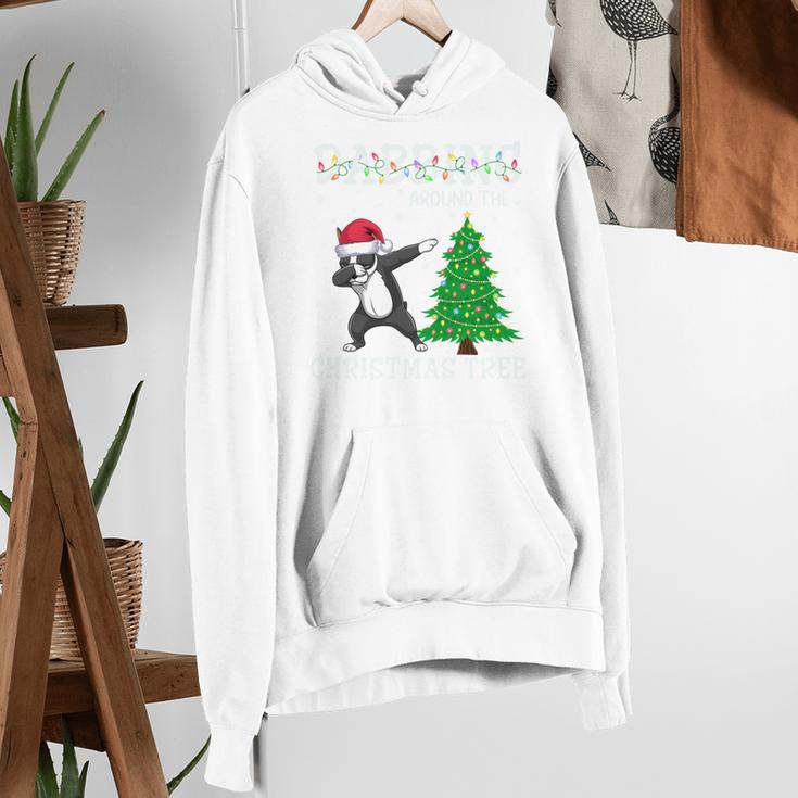 Boston Terrier Santa Hat Dabbing Around The Christmas Tree Women's Hoodie, Boston Terrier Christmas Hoodies, funny gift