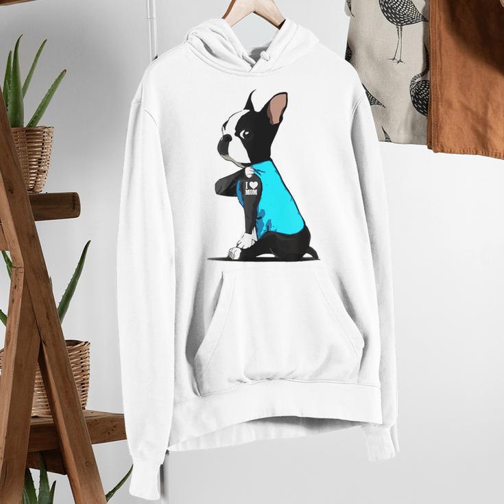 Boston Terrier Tattoos I Love Mom Women's Hoodie, Boston Terrier Mom Hoodies, funny gift