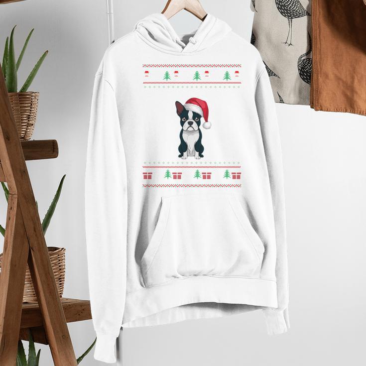 Boston Terrier Wearing Santa Hat Ugly Xmas Dog Lovers Women's Hoodie, funny gift