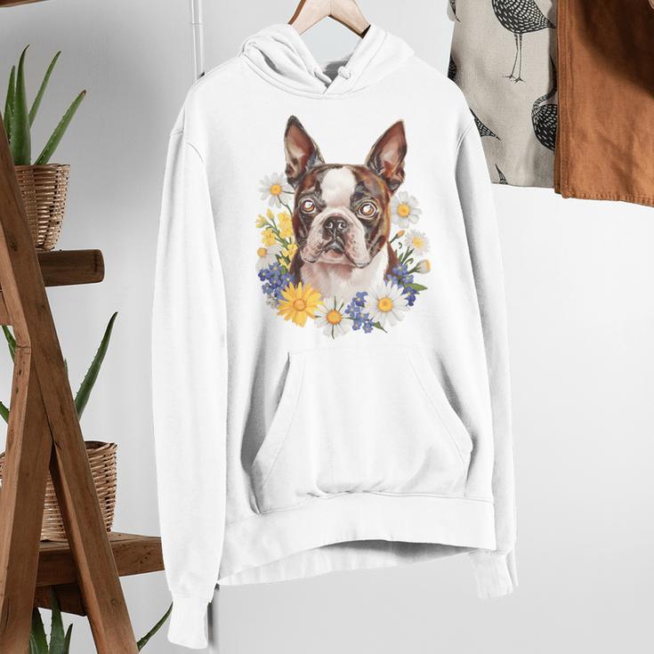 Floral Boston Terrier Women's Hoodie, funny gift