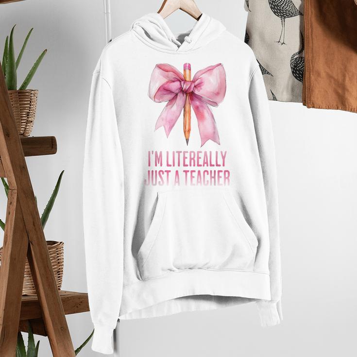 I'm Literally Just a Teacher Pencil Coquette Bow School Women's Hoodie, funny gift I'm Literally Just a Teacher Pencil Coquette Bow School Women's Hoodie, funny gift