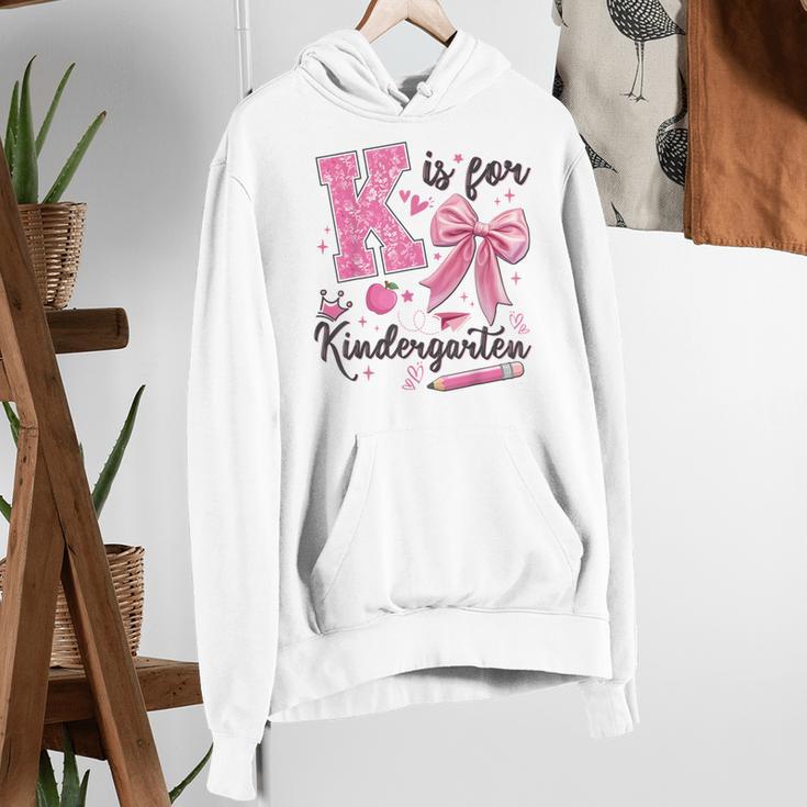 K Is For Kindergarten Teacher Coquette Bow Back To School Women's Hoodie, funny gift K Is For Kindergarten Teacher Coquette Bow Back To School Women's Hoodie, funny gift