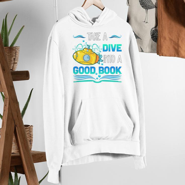 Librarian Teacher Dive Into A Good Book Reading Premium Tri-Blend Women's Hoodie, funny gift