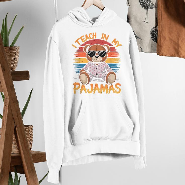 I Teach In My Pajamas Teacher Sunset Bear Retro Women's Hoodie, funny gift