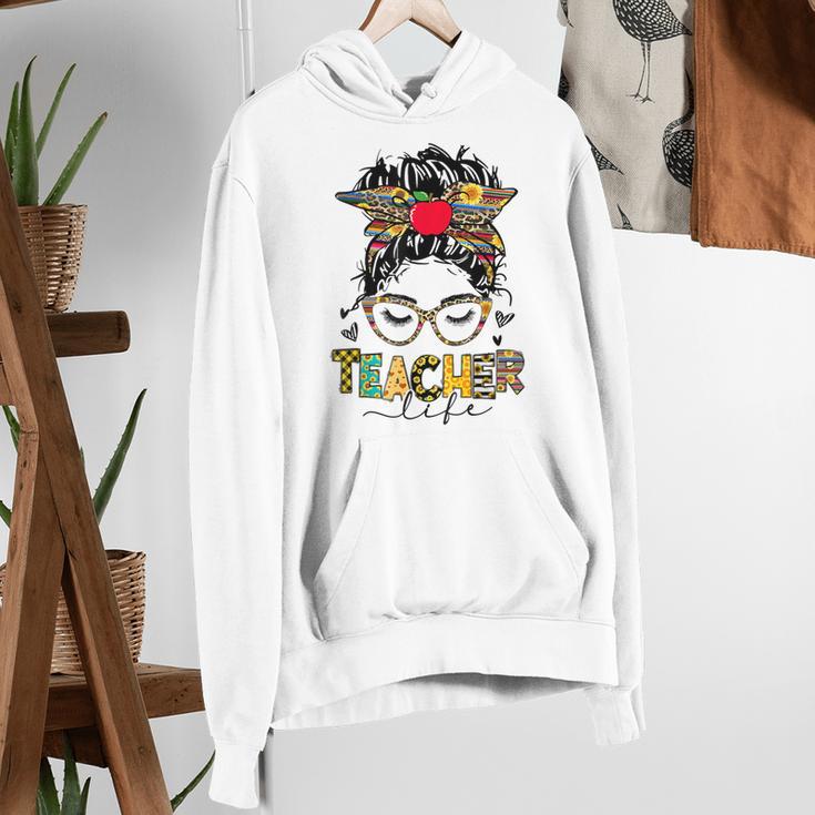 Teacher Life Messy Bun Glasses Leopard Sunflower Women's Hoodie, funny gift
