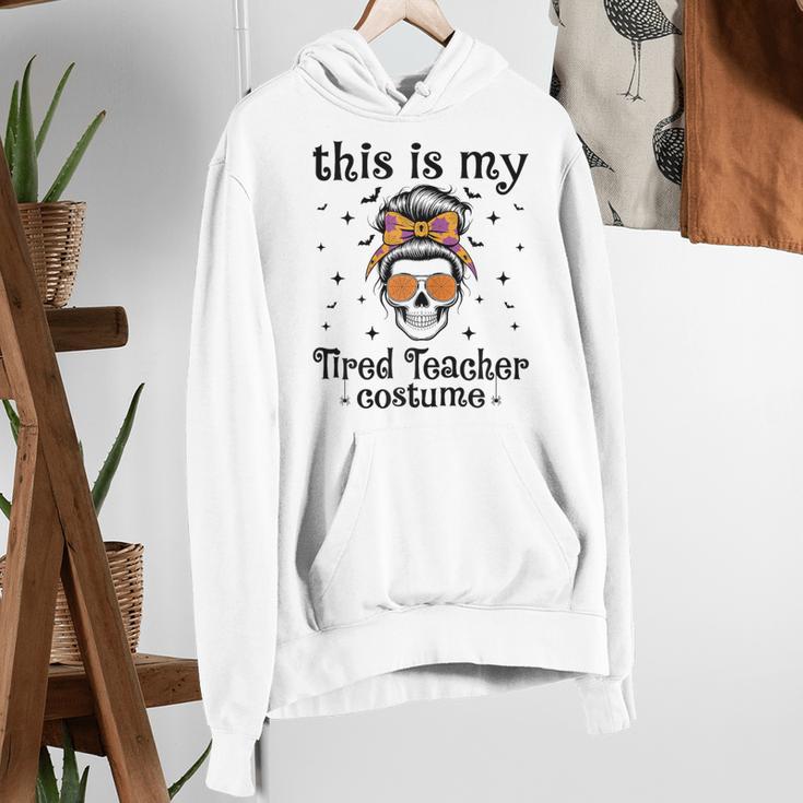 This Is My Tired Teacher Costume Skull Halloween Messy Bun Women's Hoodie, funny gift