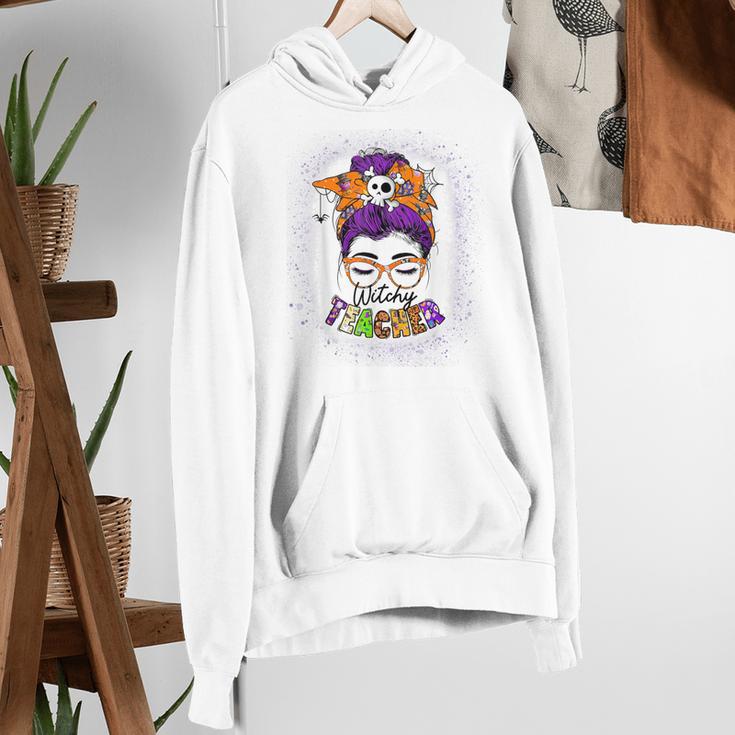 Witchy Teacher Halloween Messy Bun Teacher Bleached Women's Hoodie, funny gift Witchy Teacher Halloween Messy Bun Teacher Bleached Women's Hoodie, funny gift