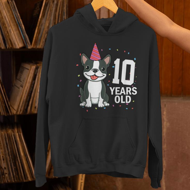 10 Years Old Birthday Boston Terrier Dog Lover 10th Party For Men Women Kids Women's Hoodie, gift for family, gift for coworker