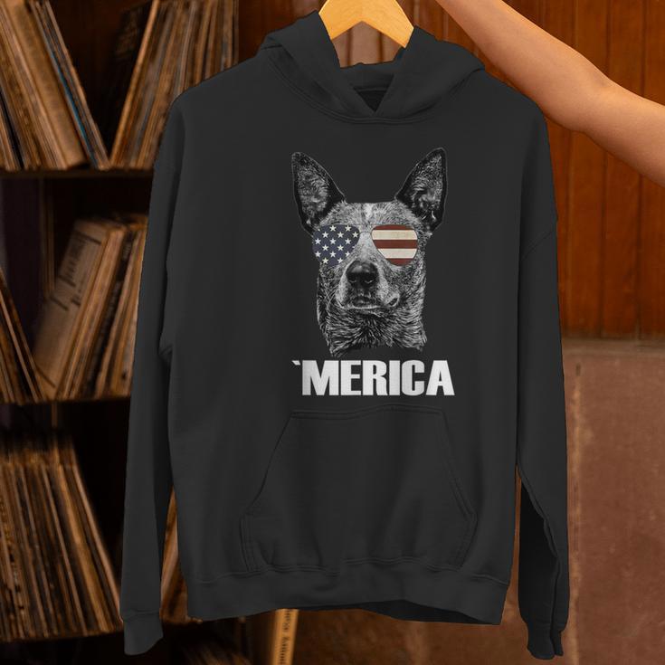 4th July Blue Heeler Dog Merica Patriotic USA Flag Cute Women's Hoodie, gift for family, gift for coworker