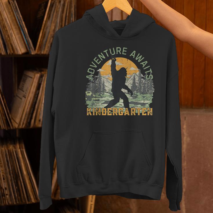 Adventure Awaits Bigfoot Teacher Kindergarten Back To School Women's Hoodie, gift for family, gift for coworker Adventure Awaits Bigfoot Teacher Kindergarten Back To School Women's Hoodie, gift for family, gift for coworker