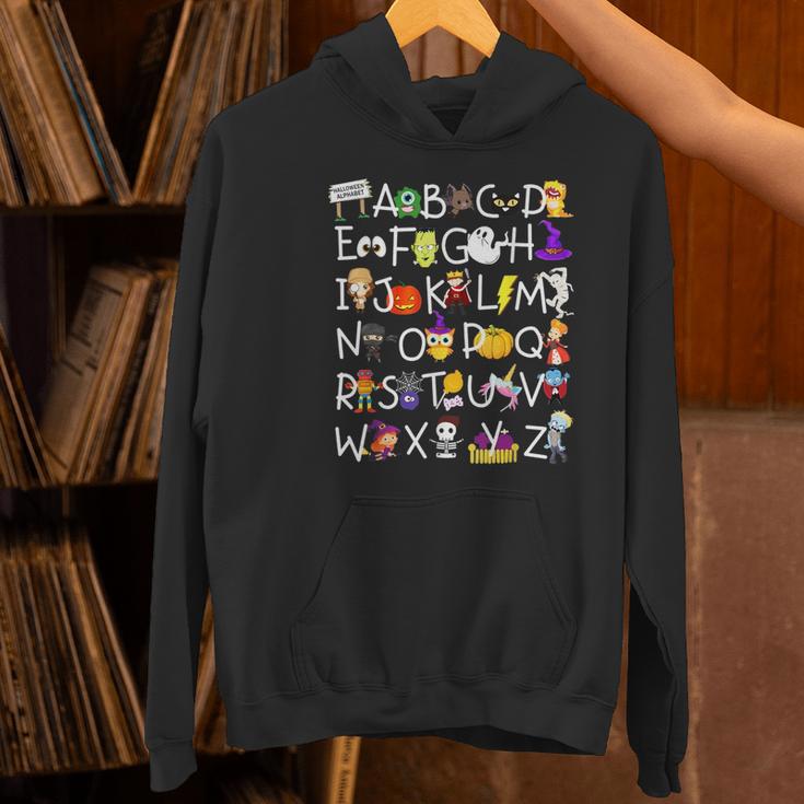 Alphabet ABCs Halloween Characters Kindergarten Teacher Kids Women's Hoodie, gift for family, gift for coworker Alphabet ABCs Halloween Characters Kindergarten Teacher Kids Women's Hoodie, gift for family, gift for coworker