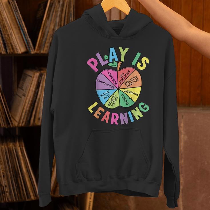 Apple Retro Play Is Learning Kindergarten Teacher Daycare Women's Hoodie, gift for family, gift for coworker Apple Retro Play Is Learning Kindergarten Teacher Daycare Women's Hoodie, gift for family, gift for coworker