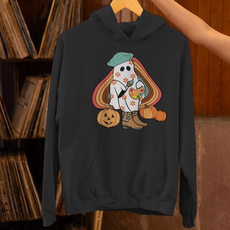 Art Teacher Painting Brushes Retro Pumpkin Ghost Artist Women's Hoodie, gift for family, gift for coworker Art Teacher Painting Brushes Retro Pumpkin Ghost Artist Women's Hoodie, gift for family, gift for coworker