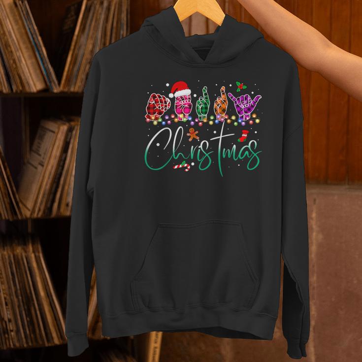 ASL Christmas Buffalo Plaid Teacher American Sign Language Women's Hoodie, gift for family, gift for coworker ASL Christmas Buffalo Plaid Teacher American Sign Language Women's Hoodie, gift for family, gift for coworker