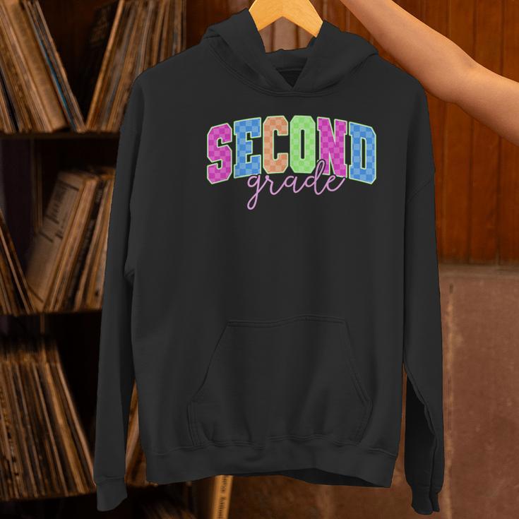 Back To School Neon Checkered Second Grade Colorful Teacher Women's Hoodie, gift for family, gift for coworker