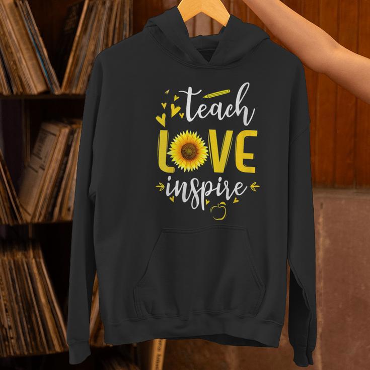 Back To School Teach Love And Inspire Teacher Sunflower Women's Hoodie, gift for family, gift for coworker
