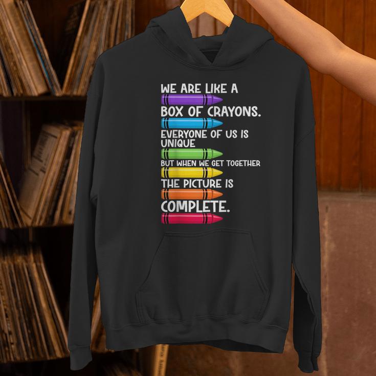 Back To School Teacher We Are Like A Box Of Crayons Women's Hoodie, gift for family, gift for coworker Back To School Teacher We Are Like A Box Of Crayons Women's Hoodie, gift for family, gift for coworker
