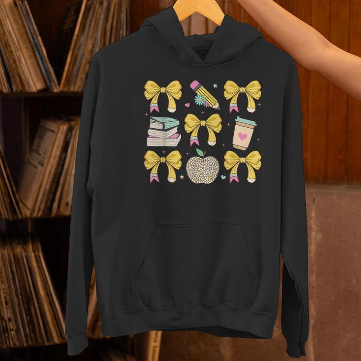 Back To School Yellow Bows Book Coffee Leopard Apple Teacher Women's Hoodie, gift for family, gift for coworker