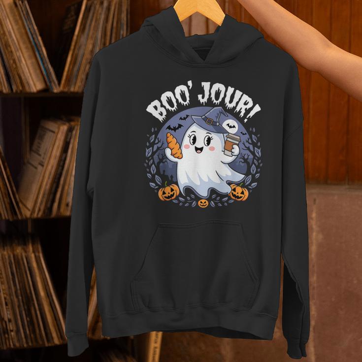 Boo Jour Ghost Halloween French Teacher Cute Coffe Croissant Women's Hoodie, gift for family, gift for coworker