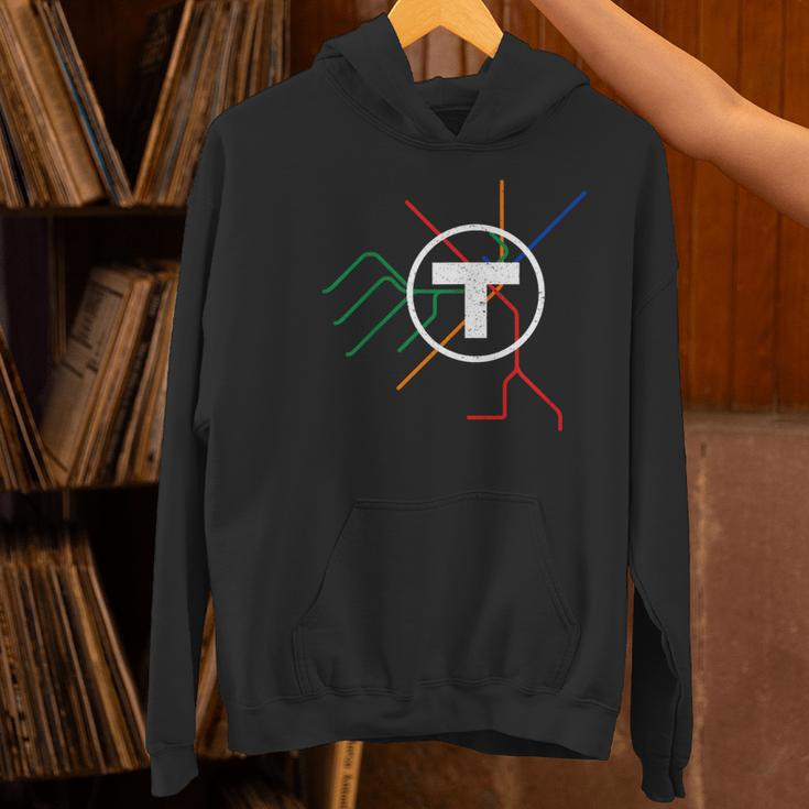 Boston T Subway Map Vintage MBTA Women's Hoodie, gift for family, gift for coworker