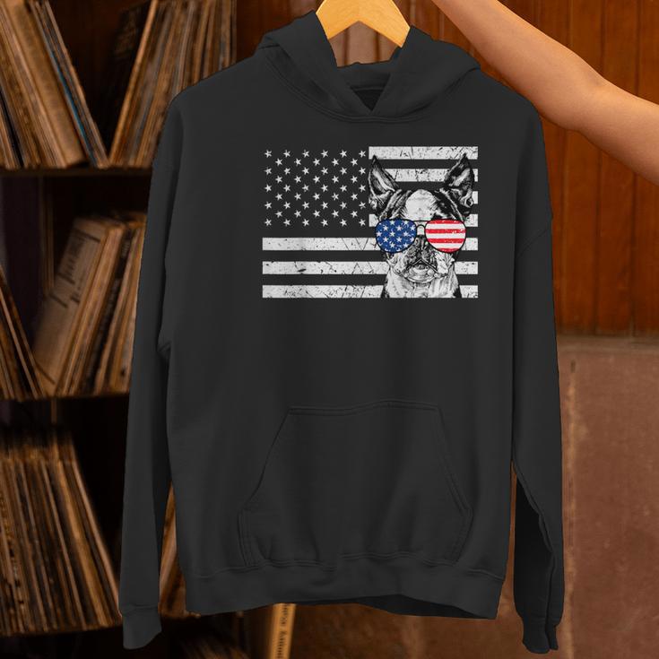 Boston Terrier Dog 4th Of July US American Flag Patriotic Women's Hoodie, Patriotic Boston Terrier Hoodies, American Boston Terrier Hoodies, Boston Terrier 4th Of July Hoodies, gift for family, gift for coworker