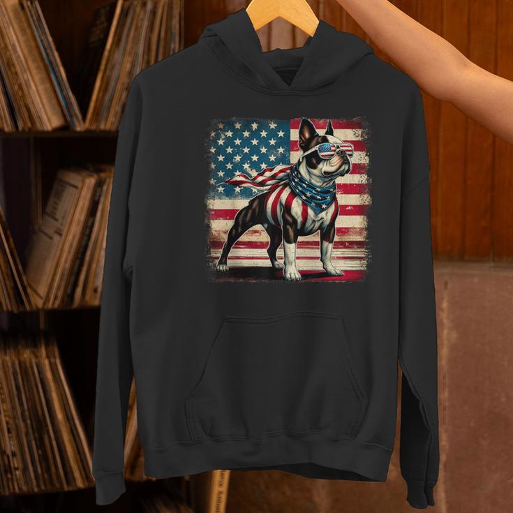 Boston Terrier Dog 4th Of July USA American Flag Patriotic Women's Hoodie, Patriotic Boston Terrier Hoodies, American Boston Terrier Hoodies, Boston Terrier 4th Of July Hoodies, gift for family, gift for coworker