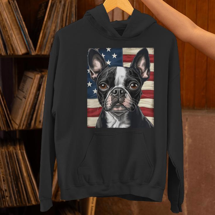 Boston Terrier Dog American Flag 4th Of July Patriotic Puppy Women's Hoodie, Patriotic Boston Terrier Hoodies, American Boston Terrier Hoodies, Boston Terrier 4th Of July Hoodies, gift for family, gift for coworker