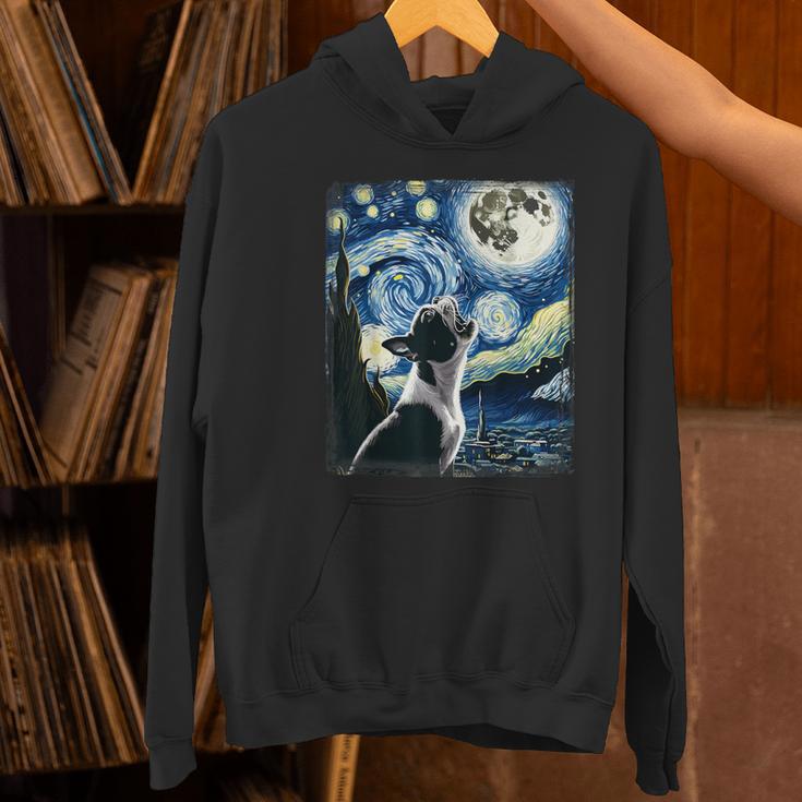Boston Terrier Dog Art Van Gogh Starry Night Boston Terrier Women's Hoodie, gift for family, gift for coworker