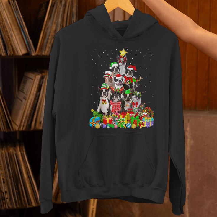 Boston Terrier Dog Christmas Tree Lights Xmas Pajama For Men Women Kids Women's Hoodie, Boston Terrier Christmas Hoodies, gift for family, gift for coworker