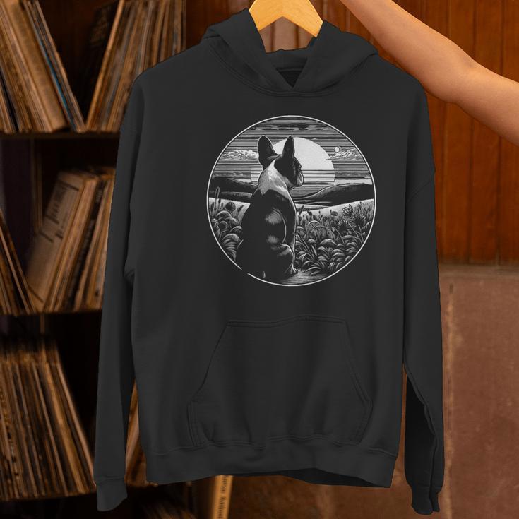Boston Terrier Dog Nature Scene Graphic Art Men Women Girls Kids Women's Hoodie, gift for family, gift for coworker