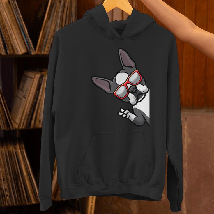 Boston Terrier Dog From Side Boston Bull Women's Hoodie, gift for family, gift for coworker