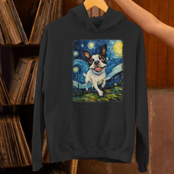 Boston Terrier Dog Starry Night Painting Women's Hoodie, gift for family, gift for coworker